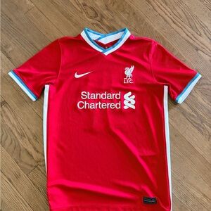 Nike Kids Red Liverpool FC Soccer Jersey with White & Light Blue Trim 1996 17